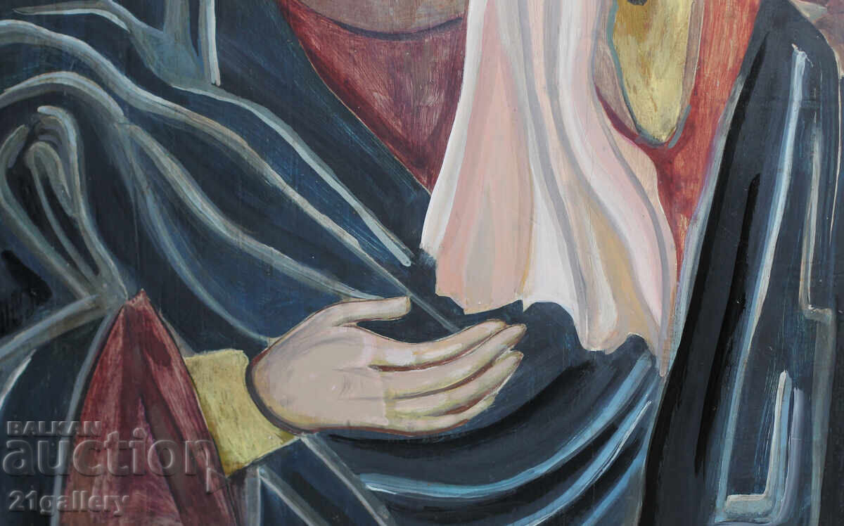 Tablou vechi Sfânta Fecioară Maria, Răstignirea lui Hristos tempera - 7