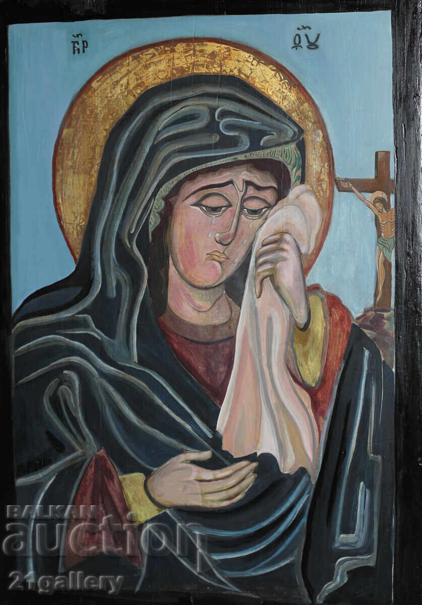 Antique painting of the Holy Mother, Crucifixion of Christ, tempera Antique painting of the Holy Mother, Crucifixion of Christ, tempera