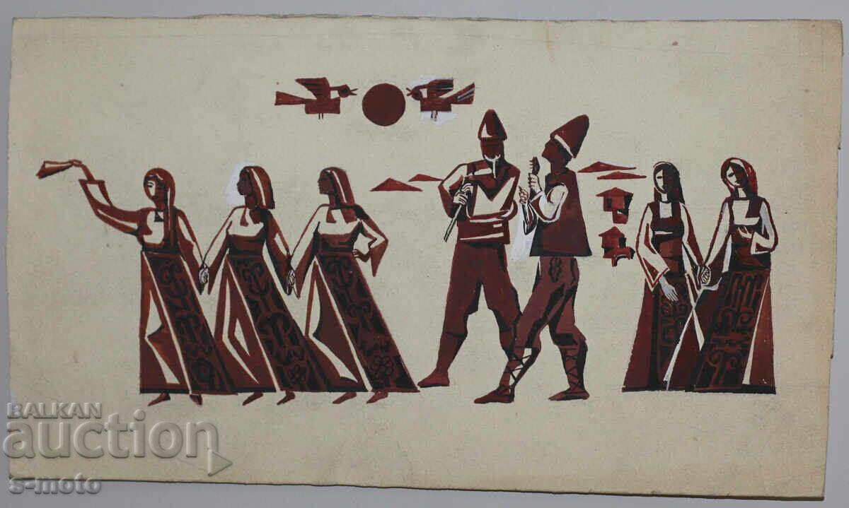 Παράδοση Παλιά γκουάς ζωγραφική Horo Παράδοση Παλιά γκουάς ζωγραφική Horo