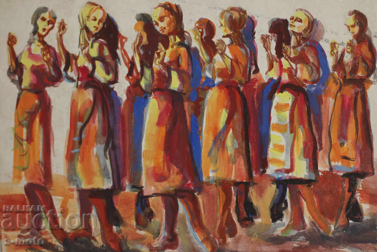 Стара картина акварел хоро с цена 320.00 лв. | € 163.61