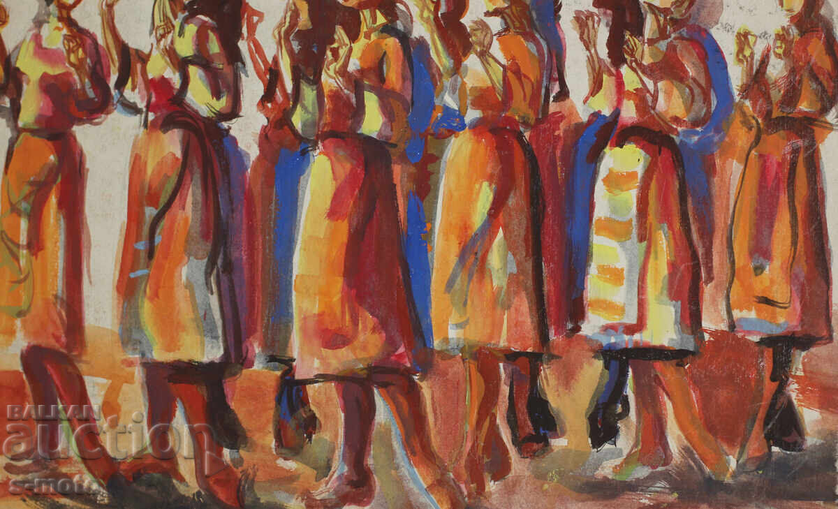 Стара картина акварел хоро - 6