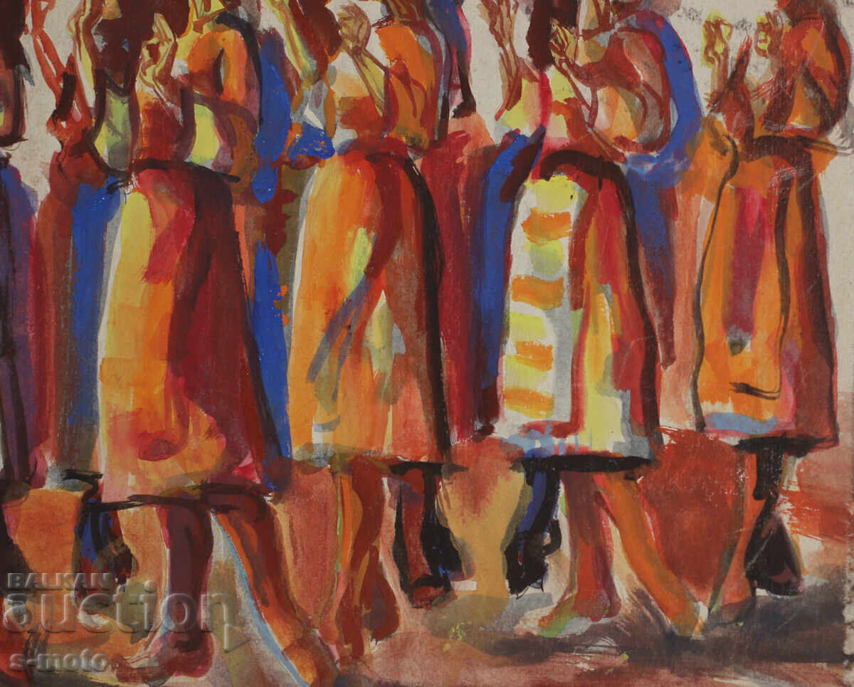 Стара картина акварел хоро - 7