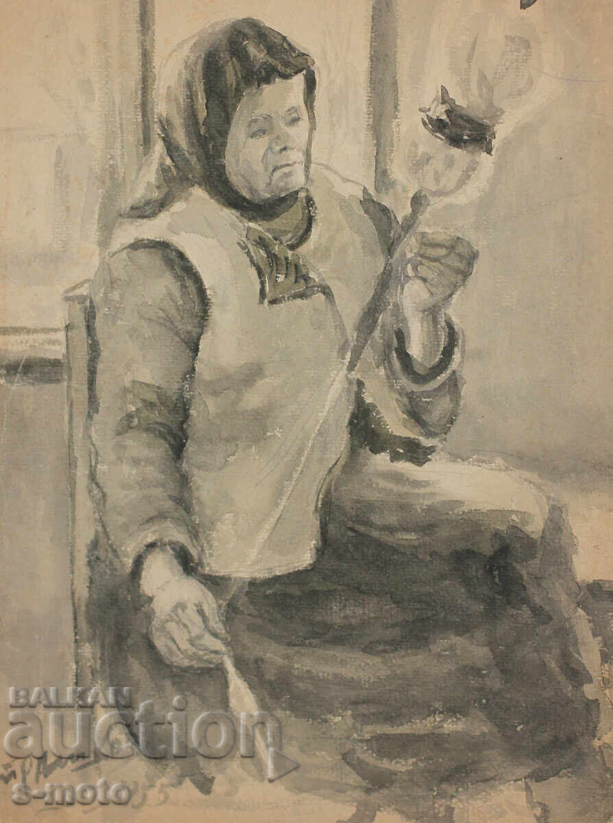 Λιούμπεν Πράσκοφ (1931–2007) ακουαρέλα πορτρέτο 1955 με τιμή 300.00 BGN | € 153.39