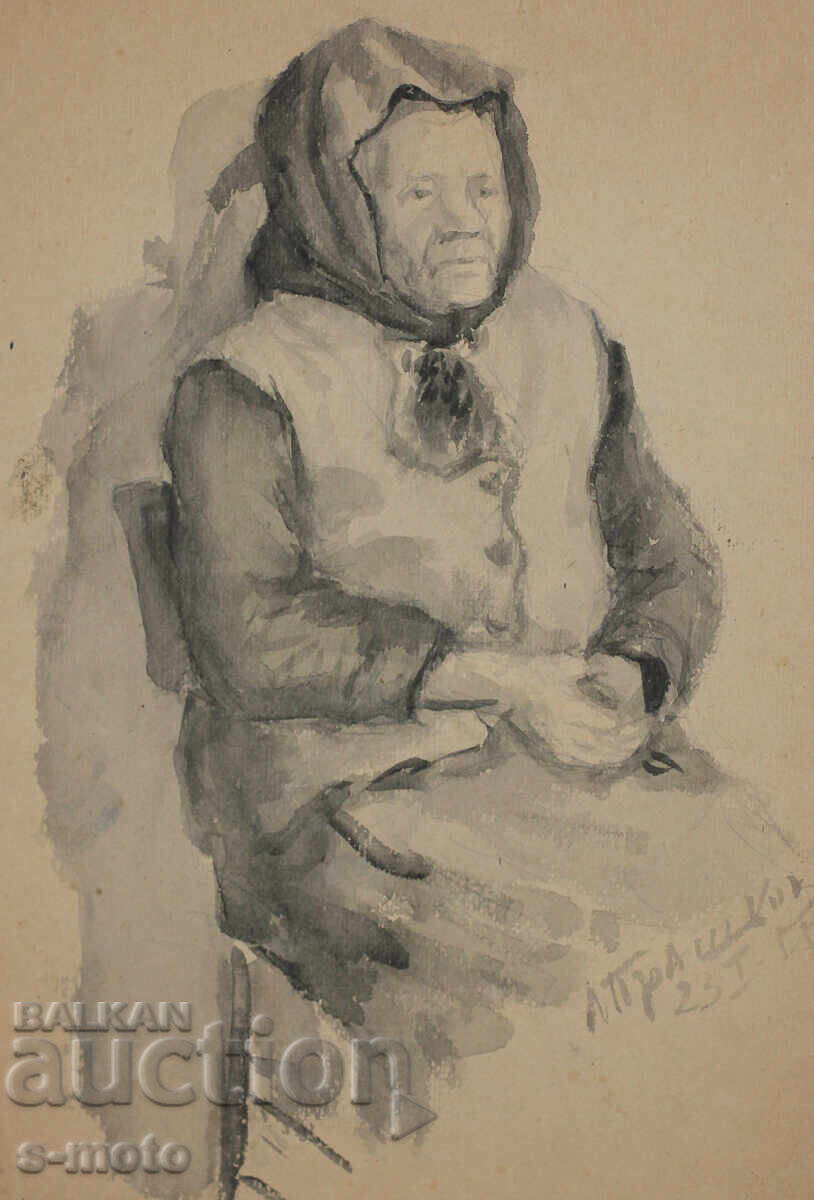 Δημοπρασία Λιούμπεν Πράσκοφ (1931–2007) ακουαρέλα πορτρέτο 1955