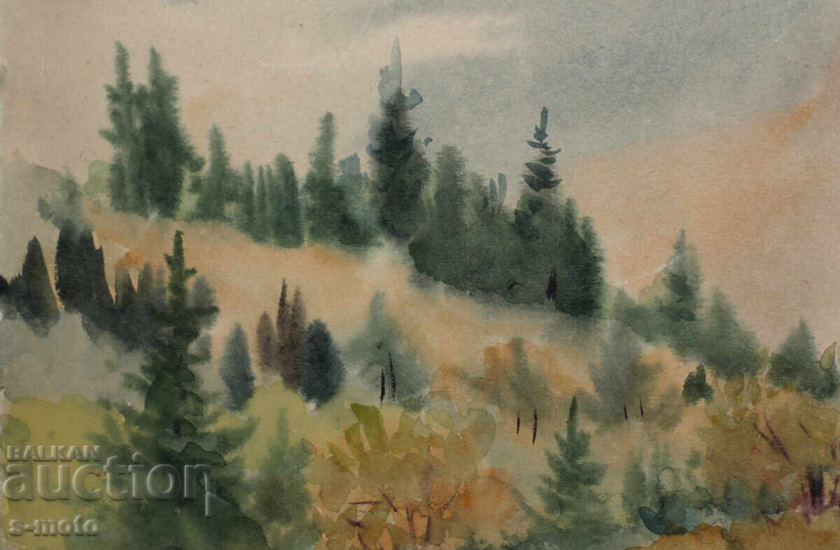 Licitație Blagoy Pandov acuarelă peisaj 1955