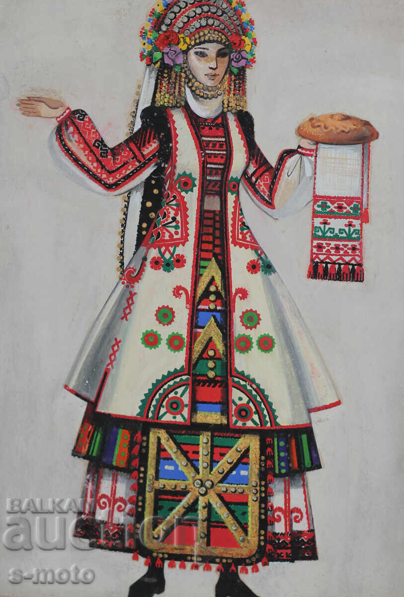 Δημοπρασία Παλιό έργο γκουάς, γυναίκα με παραδοσιακή φορεσιά Δημοπρασία Παλιό έργο γκουάς, γυναίκα με παραδοσιακή φορεσιά