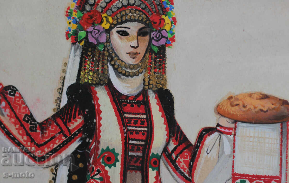 Παράδοση Παλιό έργο γκουάς, γυναίκα με παραδοσιακή φορεσιά Παράδοση Παλιό έργο γκουάς, γυναίκα με παραδοσιακή φορεσιά