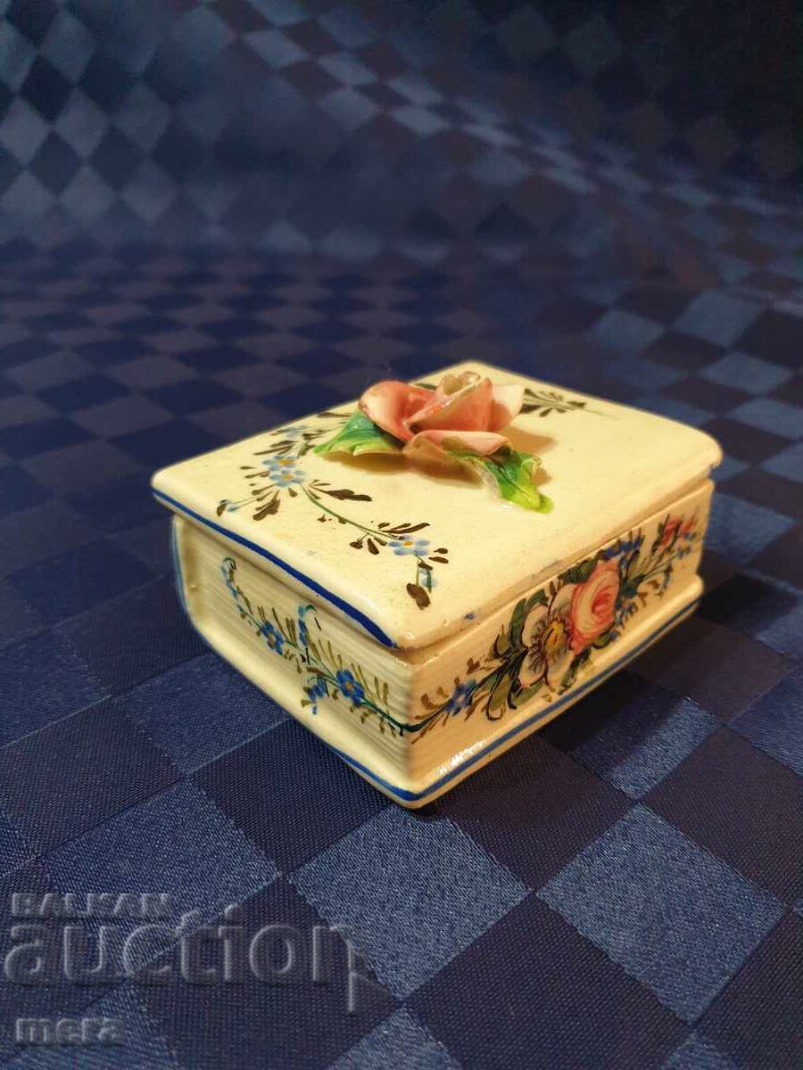 Porcelain Italian jewelry box in the shape of a book