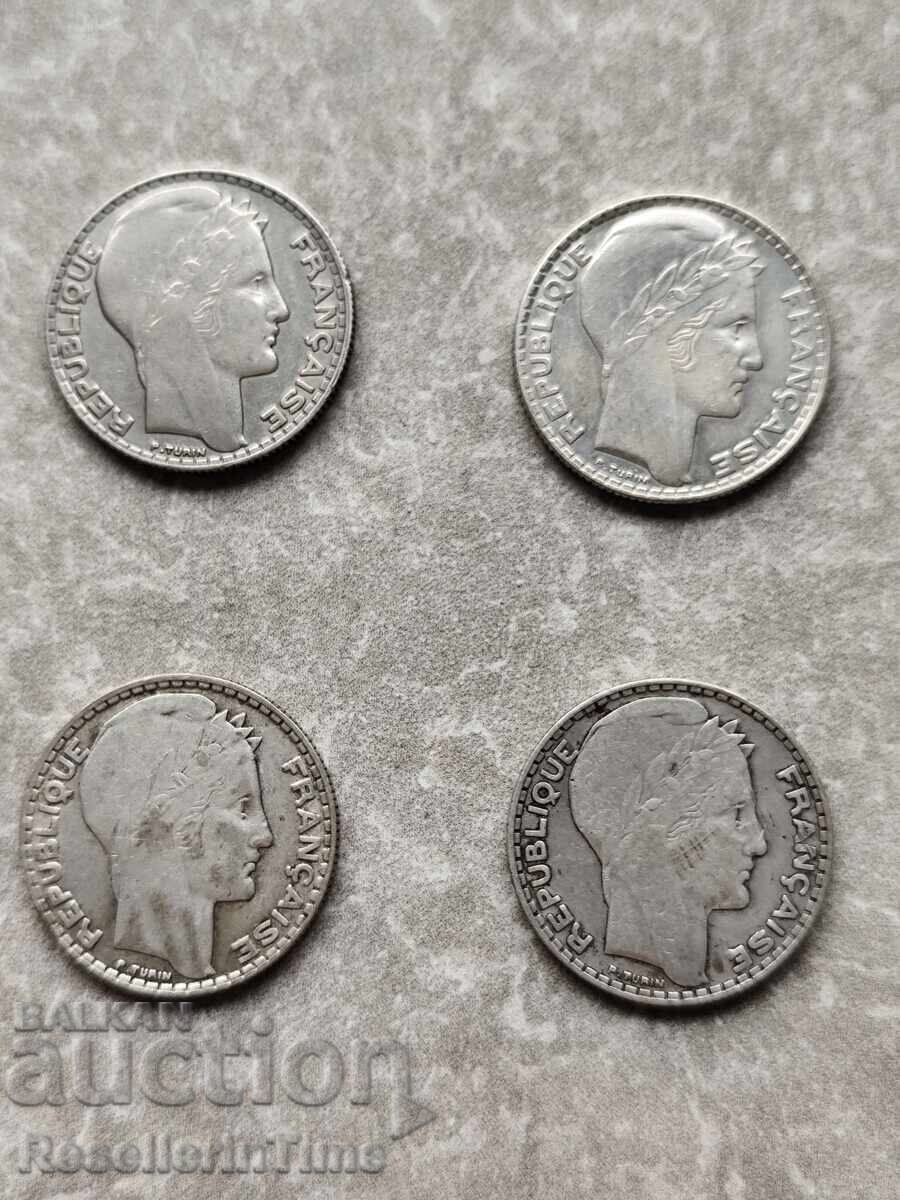 Παρτίδα από 4 ασημένια νομίσματα των 10 φράγκων με τιμή € 89.00 | 174.07 BGN Παρτίδα από 4 ασημένια νομίσματα των 10 φράγκων με τιμή € 89.00 | 174.07 BGN