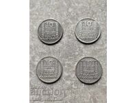 Лот от 4 броя сребърни монети 10 francs