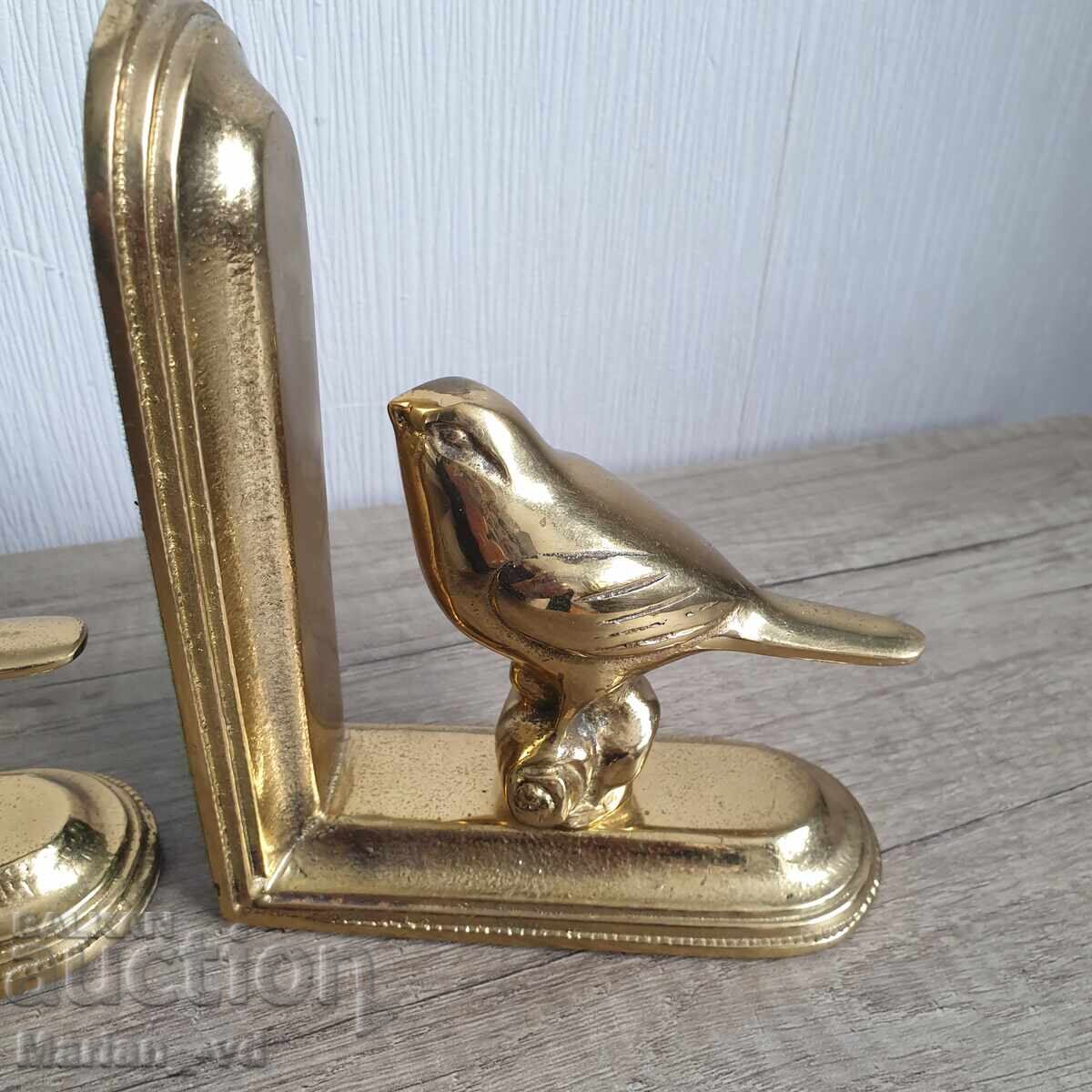 Δύο παλιά μπρούτζινα διαχωριστικά βιβλίων με πουλιά - 5