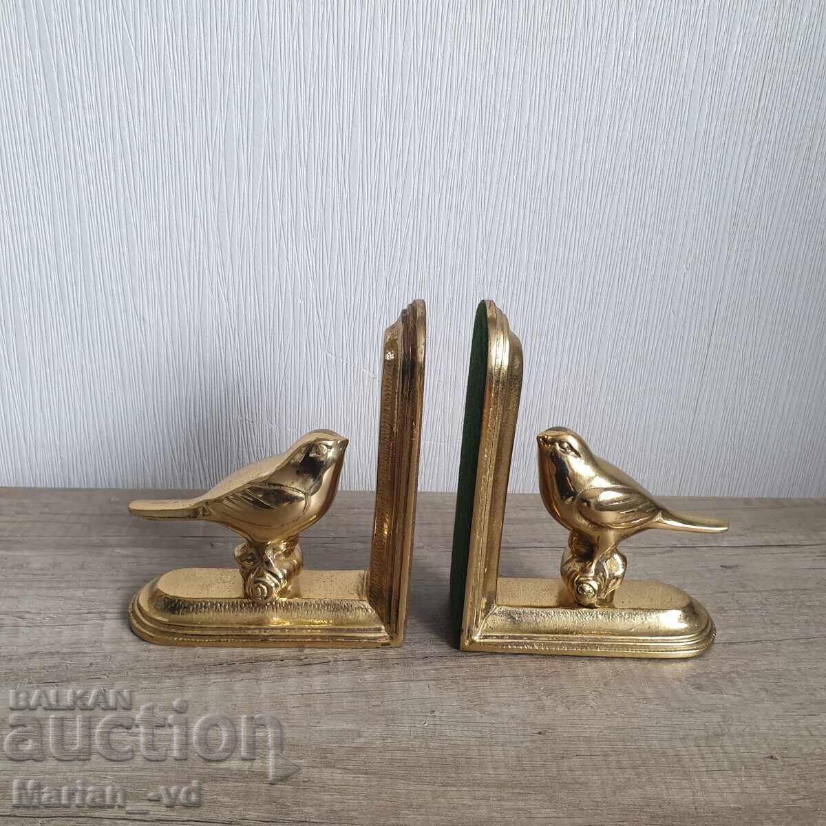 Δύο παλιά μπρούτζινα διαχωριστικά βιβλίων με πουλιά