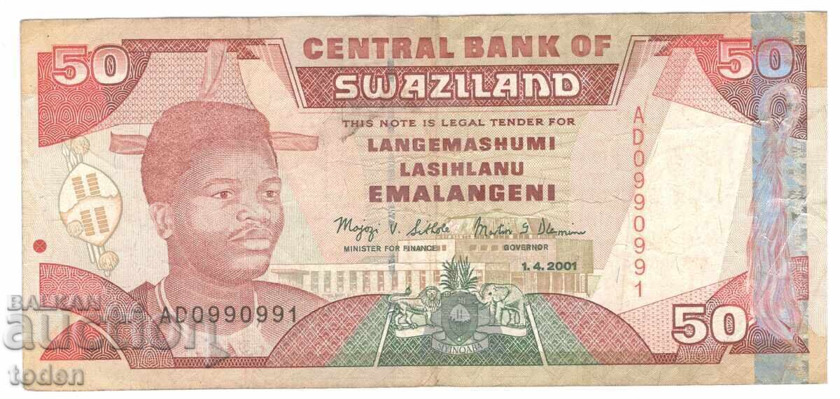 Eswatini-50 Emalangeni-2001-P# 31a-Mswati III-Hârtie
