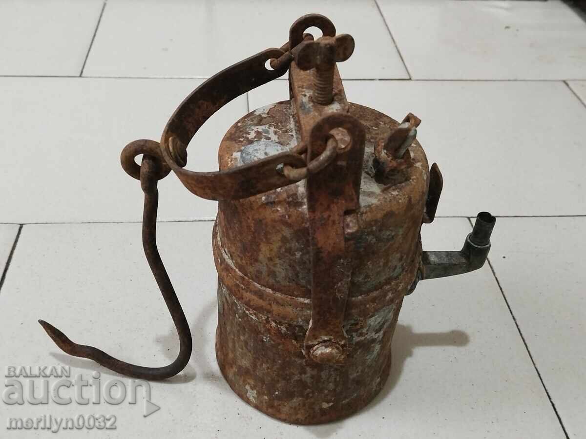 Licitație Lampă veche de minerit cu carbid, reflector, lanternă