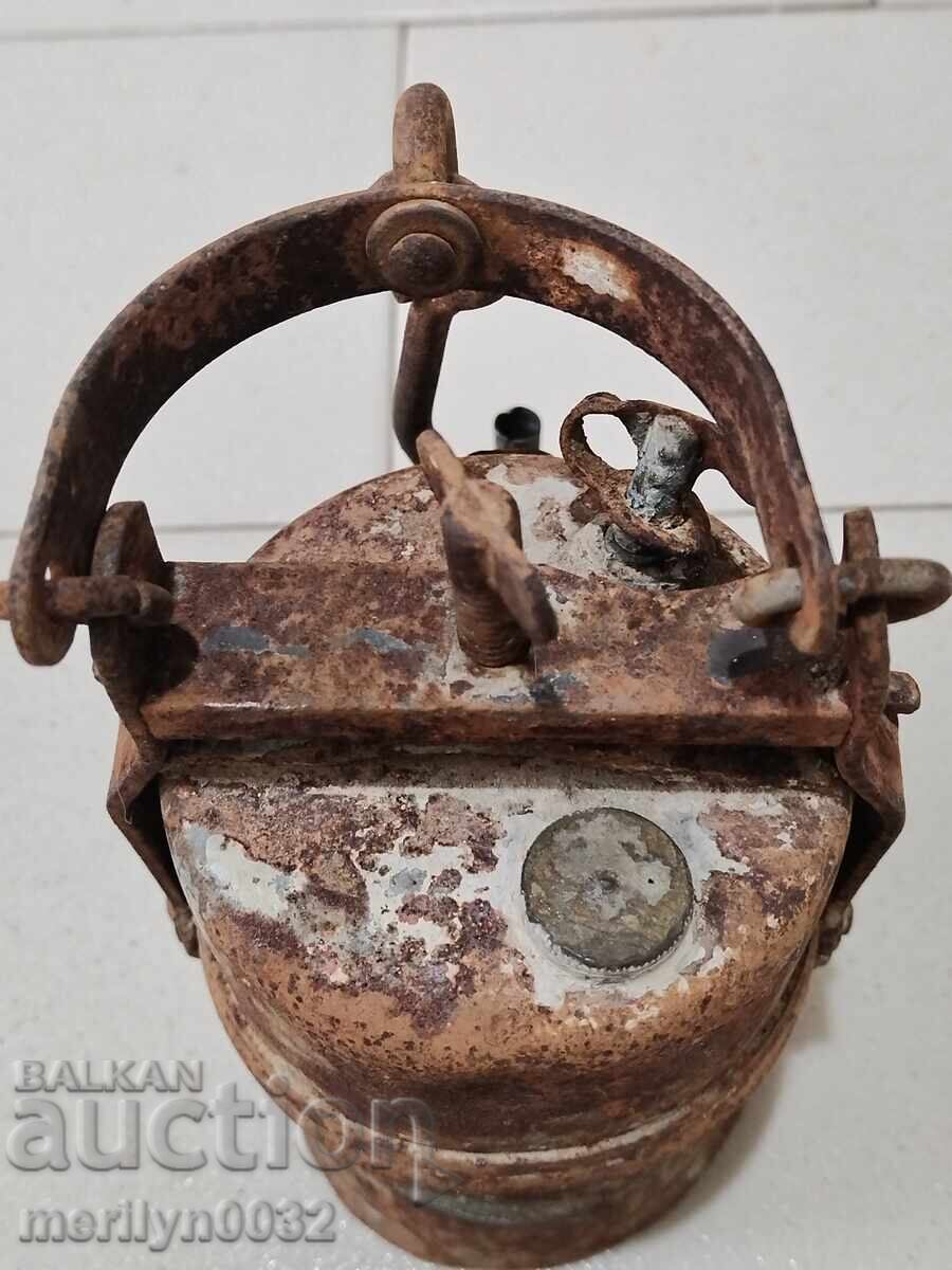 Lampă veche de minerit cu carbid, reflector, lanternă - 5