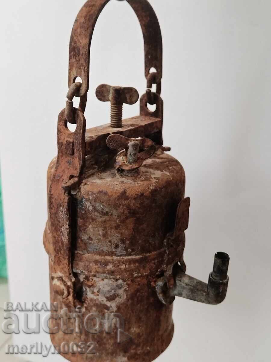 Lampă veche de minerit cu carbid, reflector, lanternă - 7