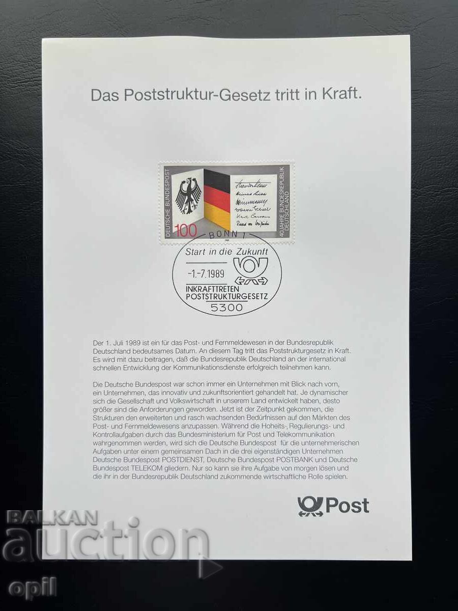 Germania '89 Foaie de Prima Zi cu Timbre Germania '89 Foaie de Prima Zi cu Timbre