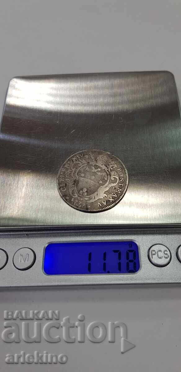 RRR Σπάνιο νόμισμα CLEMENT XIV 1773 Scudo 2 Lire PAPALI - 6 RRR Σπάνιο νόμισμα CLEMENT XIV 1773 Scudo 2 Lire PAPALI - 6