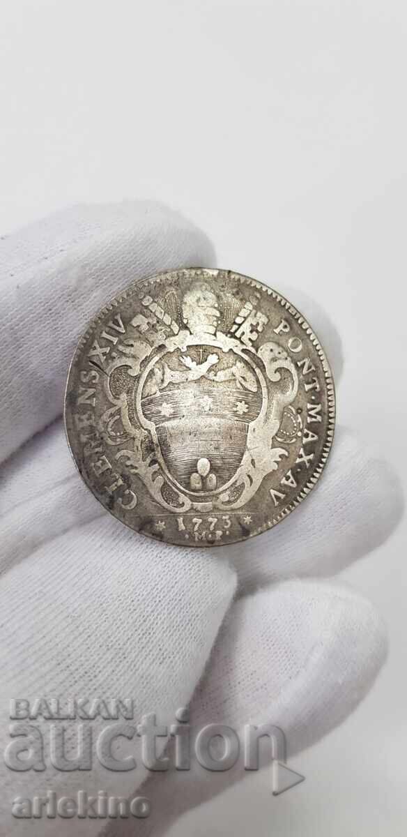 RRR Σπάνιο νόμισμα CLEMENT XIV 1773 Scudo 2 Lire PAPALI RRR Σπάνιο νόμισμα CLEMENT XIV 1773 Scudo 2 Lire PAPALI