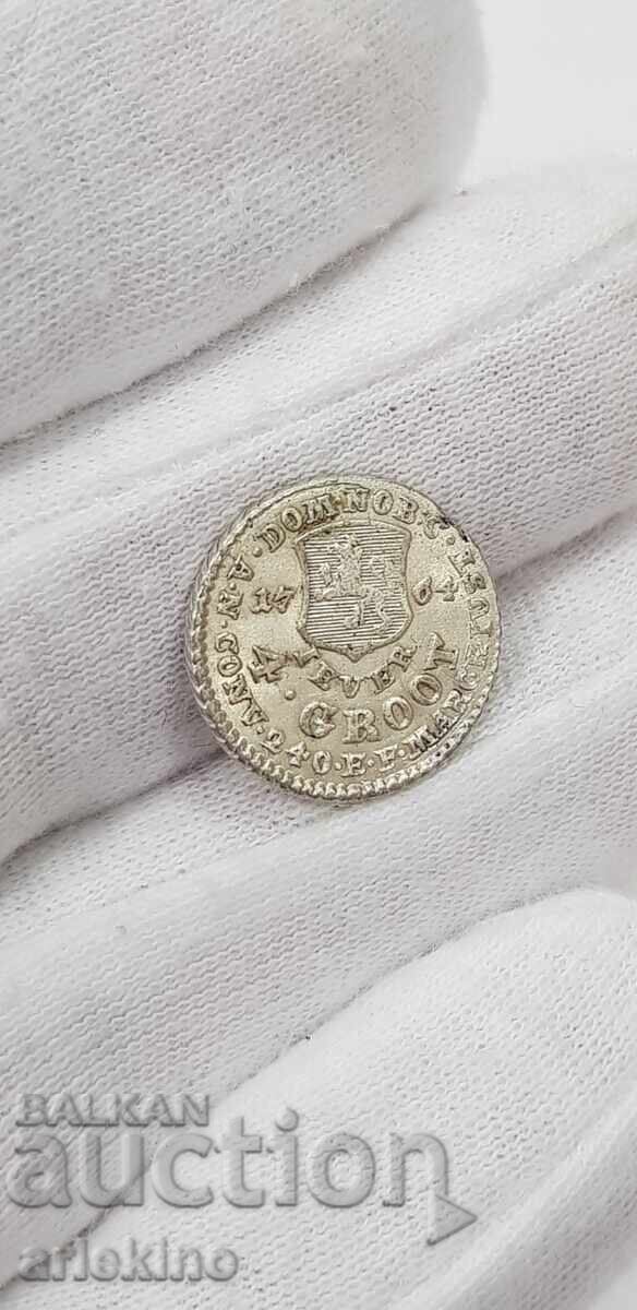Monedă rară de argint 4 GROOT 1764 Germania 2,43 g Monedă rară de argint 4 GROOT 1764 Germania 2,43 g