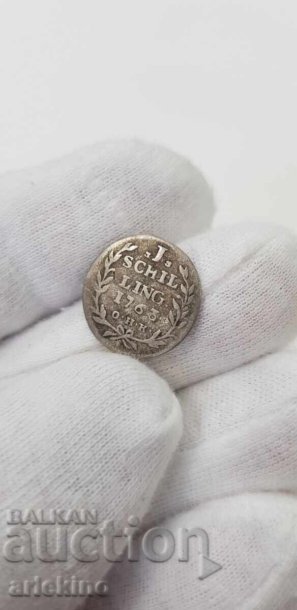 Δημοπρασία Σπάνιο ασημένιο νόμισμα 11 σελίνια 1763 Γερμανία Αμβούργο