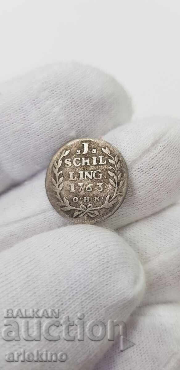 Σπάνιο ασημένιο νόμισμα 11 σελίνια 1763 Γερμανία Αμβούργο