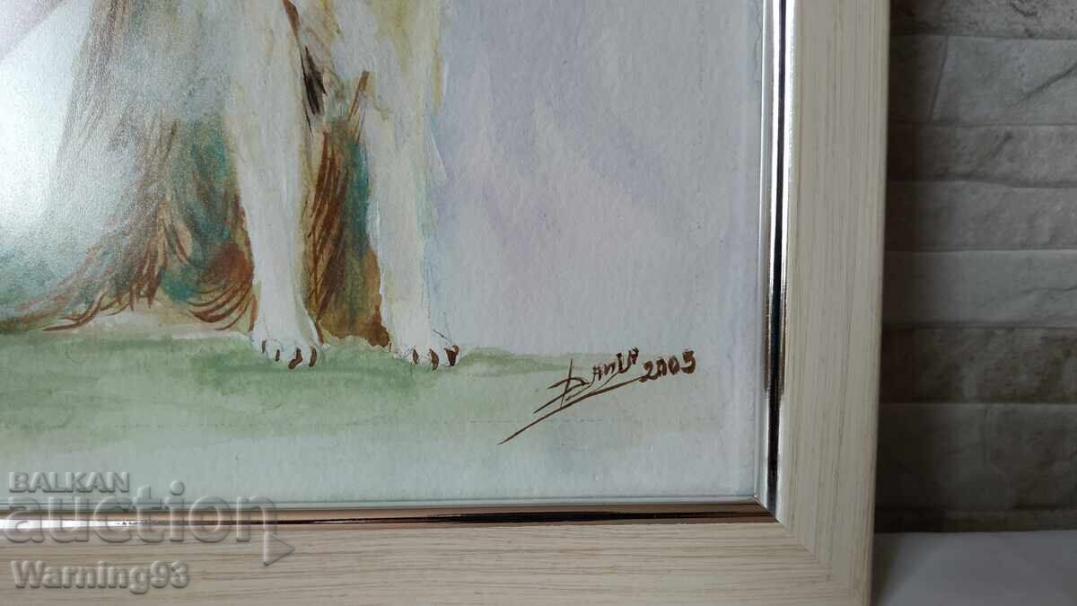 Auction  Painting "Girl with a Dog" - watercolor on cardboard - 41/33cm