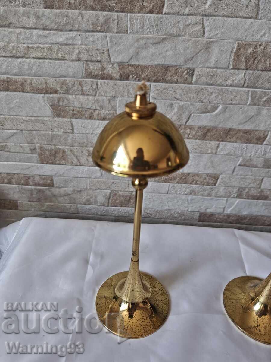 Auction  Old brass oil lamps - Mønsterreg - Made in Denmark