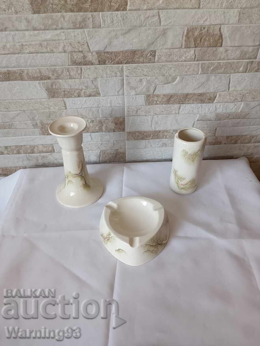Porcelain set of 3 pieces (candle holder, vase and ashtray) - Bononia with price 48.00 BGN | € 24.54 Porcelain set of 3 pieces (candle holder, vase and ashtray) - Bononia with price 48.00 BGN | € 24.54
