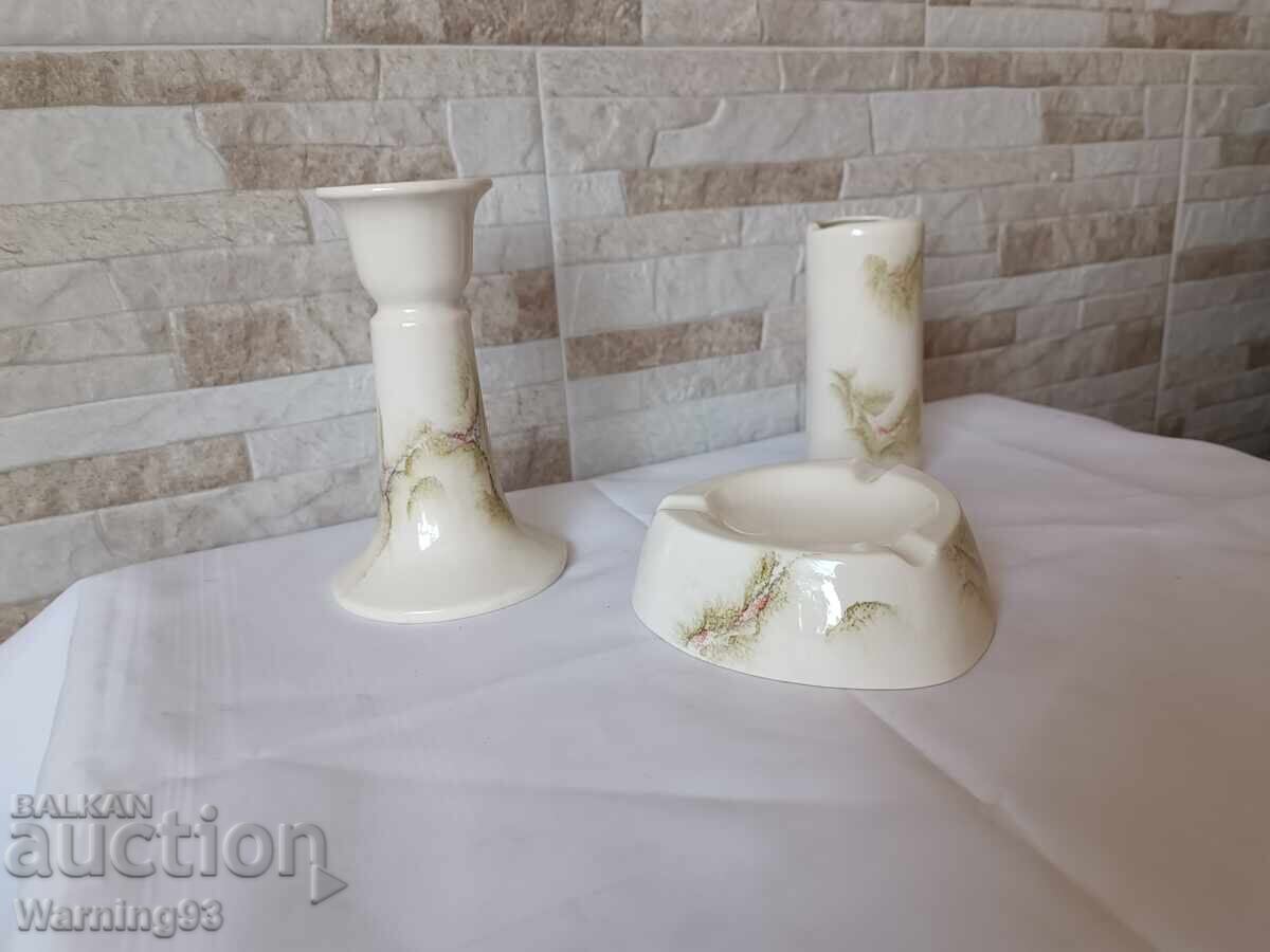 Auction Porcelain set of 3 pieces (candle holder, vase and ashtray) - Bononia Auction Porcelain set of 3 pieces (candle holder, vase and ashtray) - Bononia
