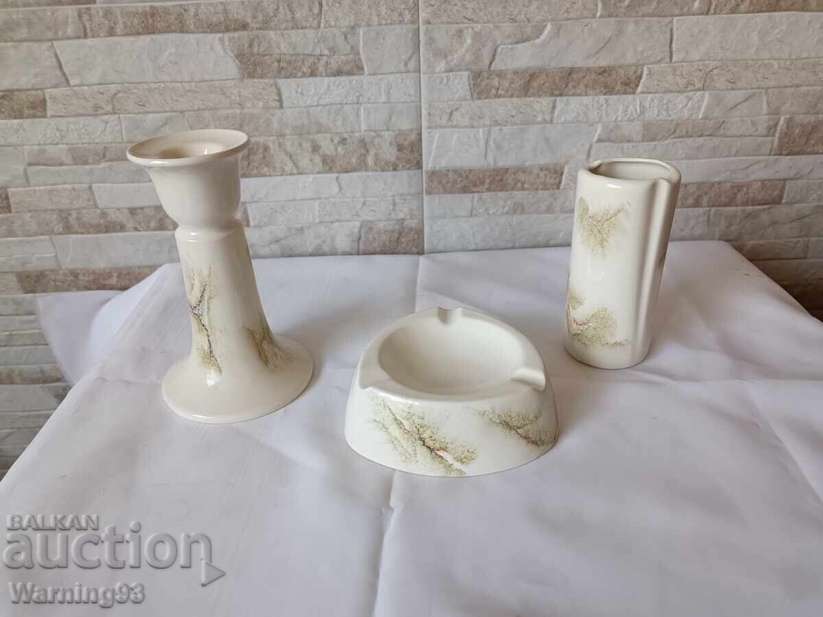 Delivery of Porcelain set of 3 pieces (candle holder, vase and ashtray) - Bononia Delivery of Porcelain set of 3 pieces (candle holder, vase and ashtray) - Bononia