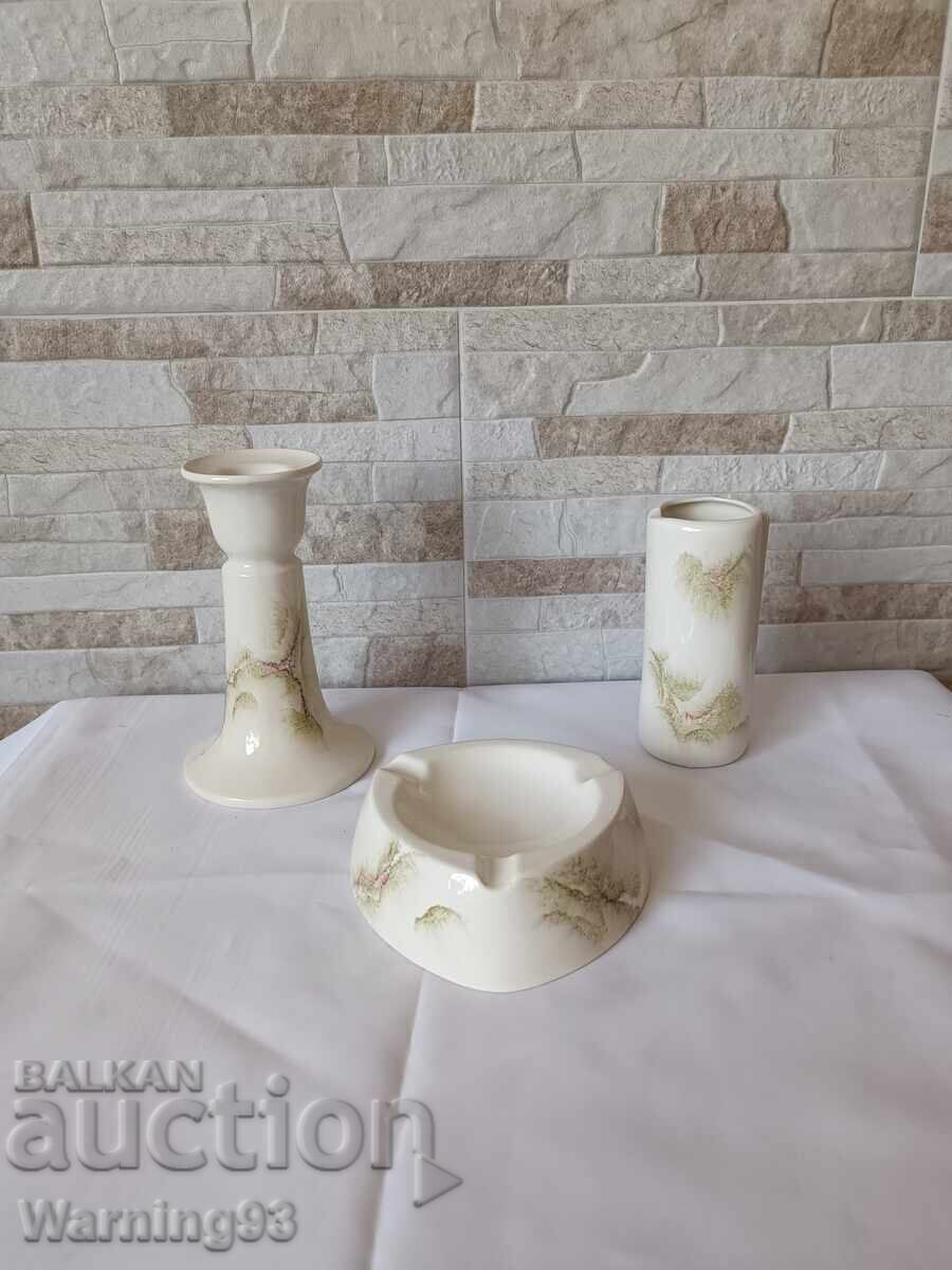 Porcelain set of 3 pieces (candle holder, vase and ashtray) - Bononia Porcelain set of 3 pieces (candle holder, vase and ashtray) - Bononia