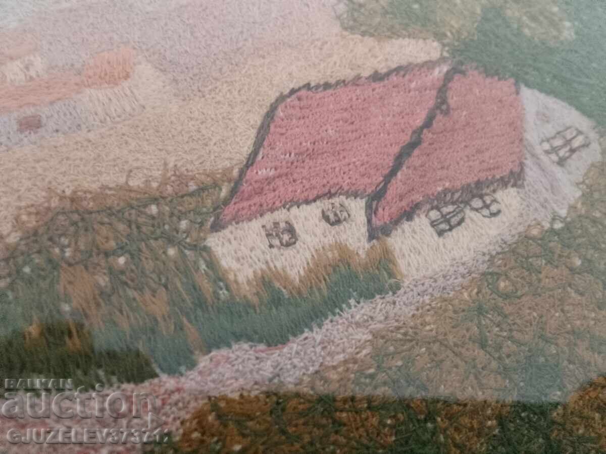 Veche pictură manuală, peisaj brodat - 7 Veche pictură manuală, peisaj brodat - 7