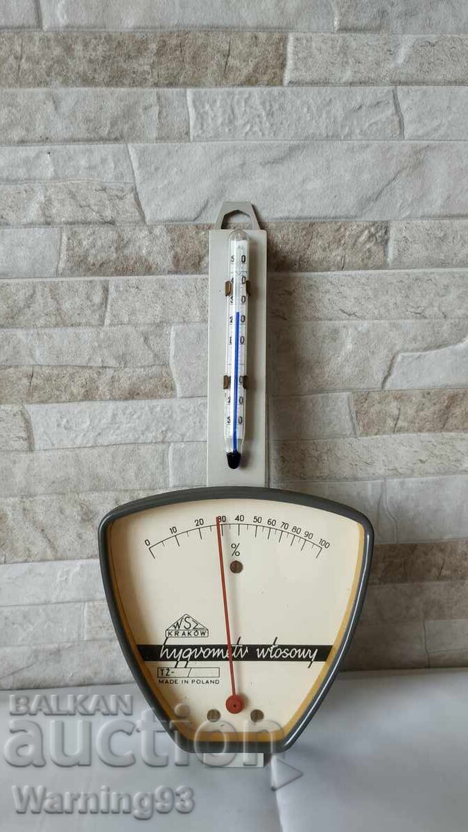Стар метален уред - термометър и хигрометър - WSZ KRAKOW Стар метален уред - термометър и хигрометър - WSZ KRAKOW