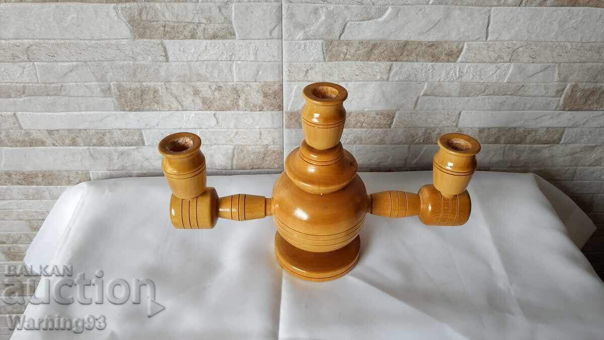 Old triple wooden candlestick - Antique with price 30.00 BGN | € 15.34 Old triple wooden candlestick - Antique with price 30.00 BGN | € 15.34