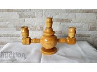 Παλιό ξύλινο τριπλό κηροπήγιο - Αντίκα