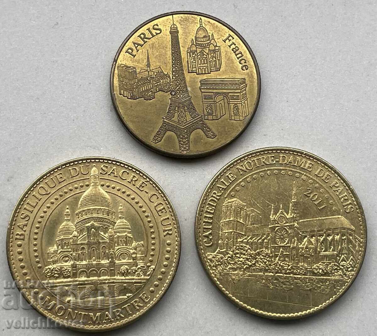 40709 Franța lot de 3 jetoane cu obiective turistice din Paris