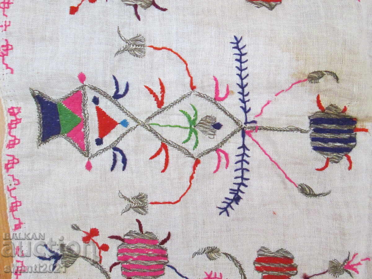 Auction  19th Century Old Towel - Hand Embroidery - Goldwork and Cotton Threads
