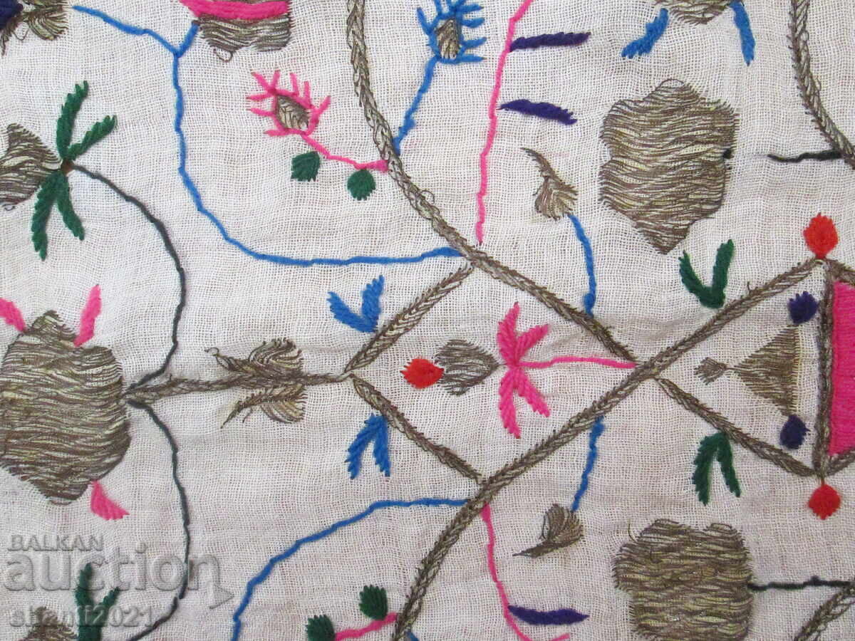19th Century Old Towel - Hand Embroidery - Goldwork and Cotton Threads - 5