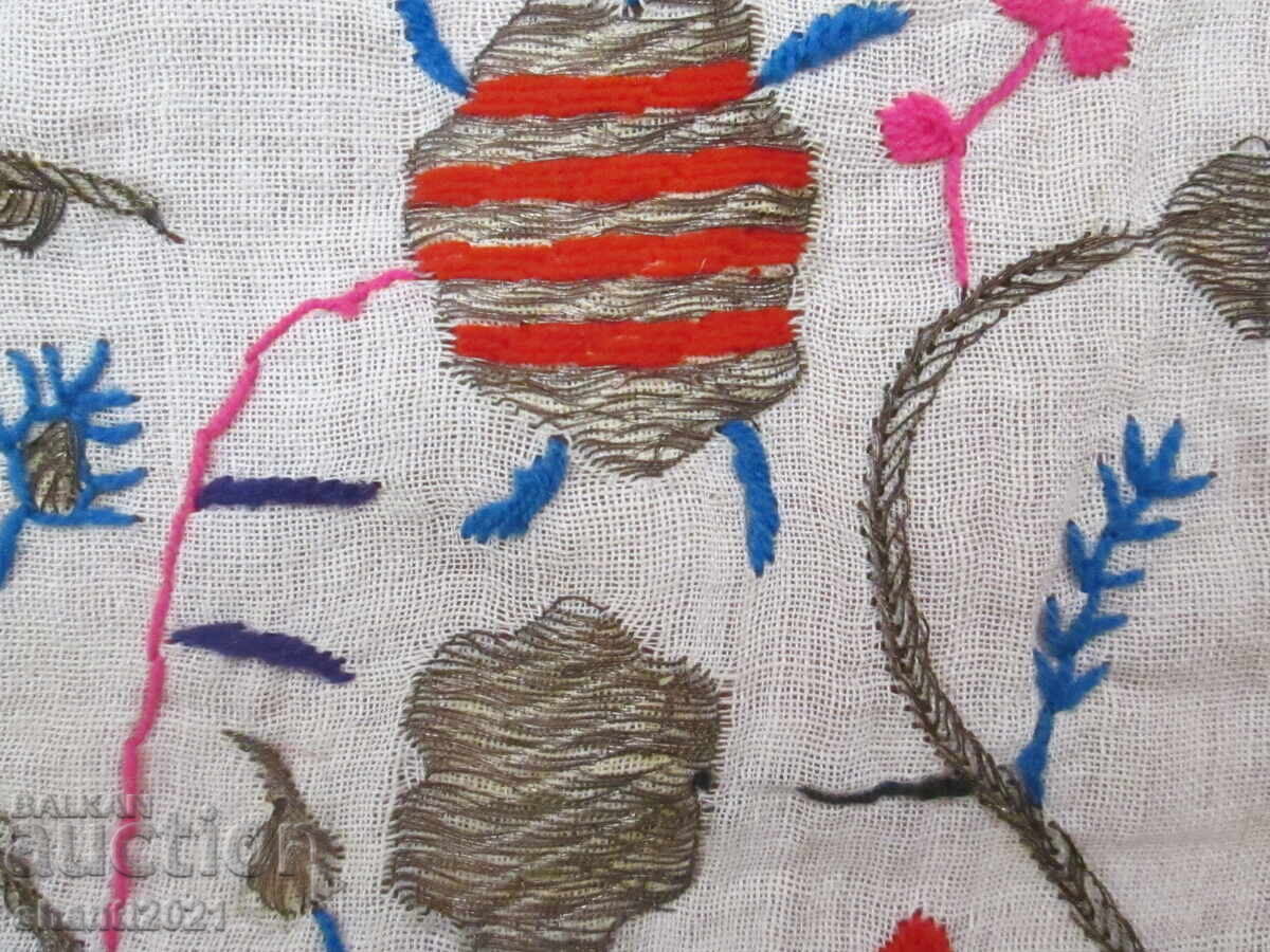 19th Century Old Towel - Hand Embroidery - Goldwork and Cotton Threads - 6