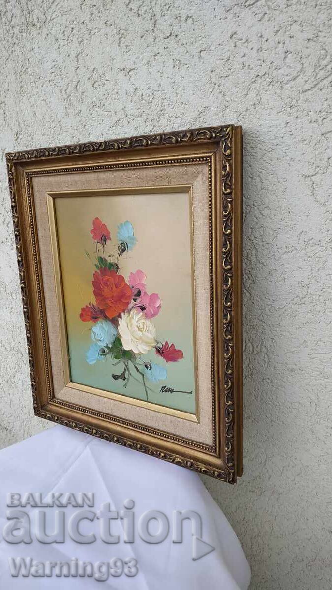 Painting "Flowers" - with frame and signature of the author - 36/31 cm with price 55.00 BGN | € 28.12 Painting "Flowers" - with frame and signature of the author - 36/31 cm with price 55.00 BGN | € 28.12