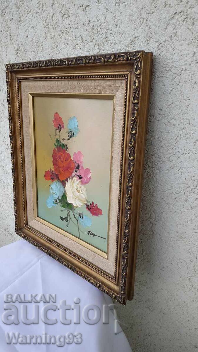 Painting "Flowers" - with frame and signature of the author - 36/31 cm - 6 Painting "Flowers" - with frame and signature of the author - 36/31 cm - 6