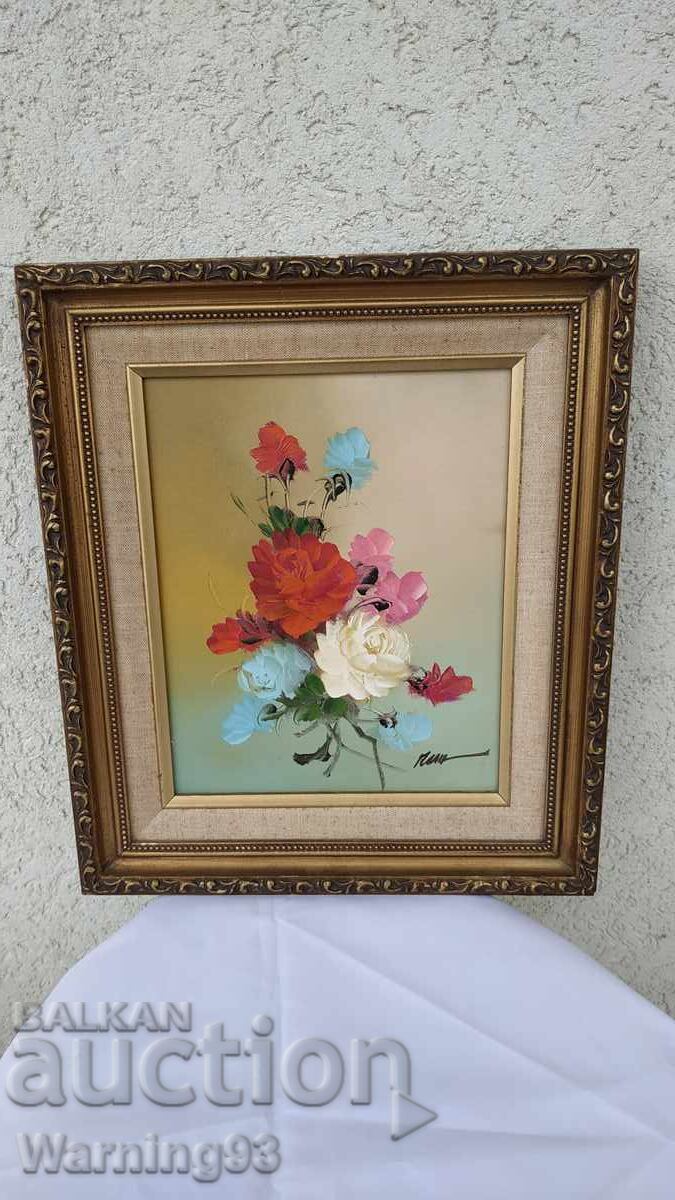 Painting "Flowers" - with frame and signature of the author - 36/31 cm - 7 Painting "Flowers" - with frame and signature of the author - 36/31 cm - 7