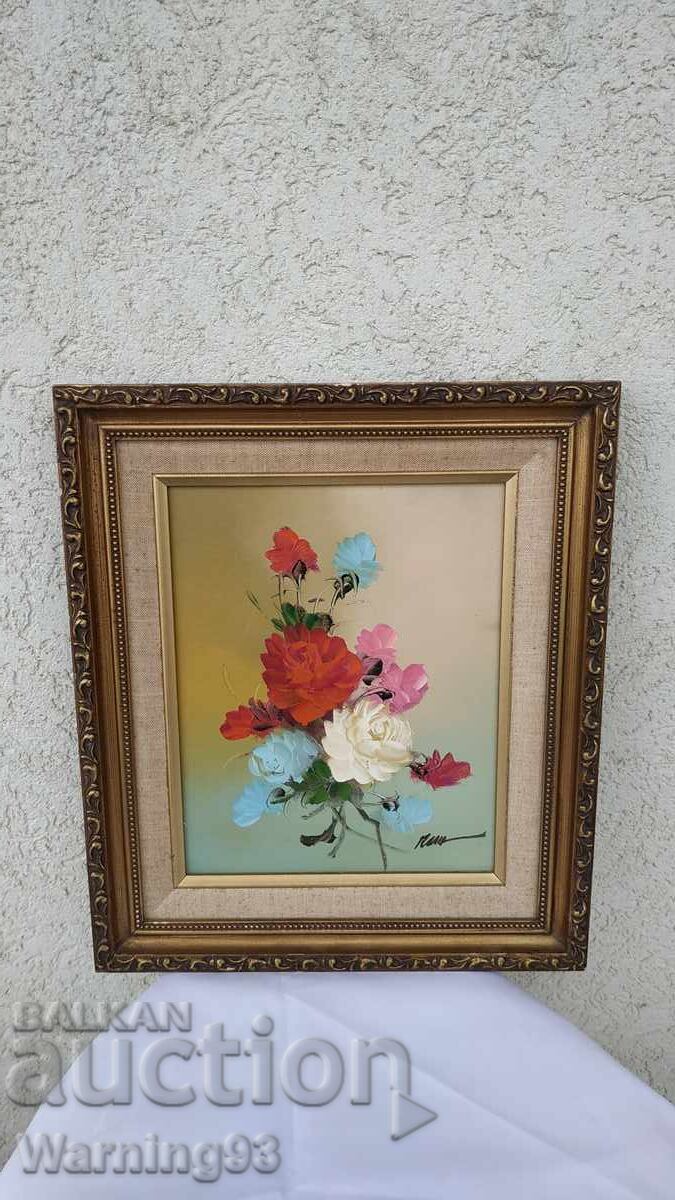 Картина "Цветя" - с рамка и подпис от автора - 36/31см
