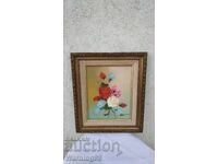 Painting "Flowers" - with frame and signature of the author - 36/31 cm