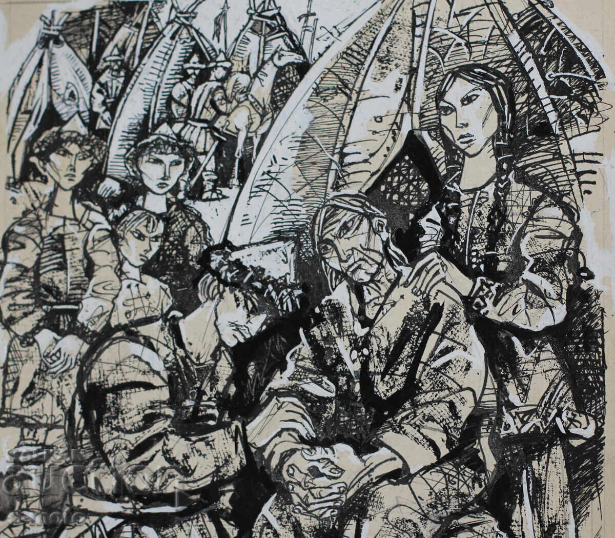 Доставка на Илия Гошев картина туш / темпера илюстрация Доставка на Илия Гошев картина туш / темпера илюстрация