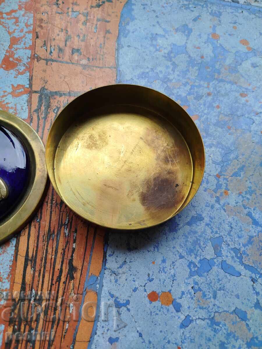 Δημοπρασία Παλιό κουτί από χειροποίητο χυτό γυαλί και μπρούντζο