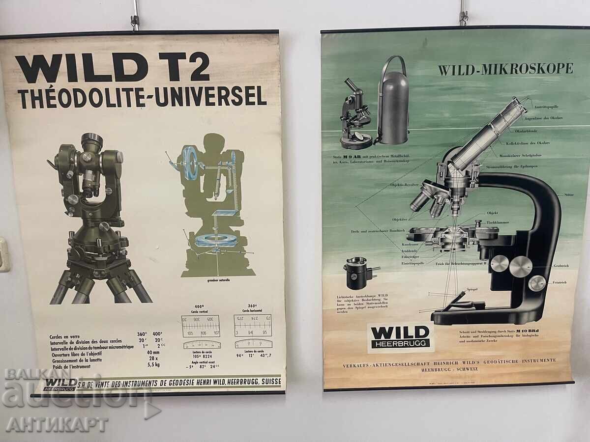 2 τμχ. διαφημιστικό πόστερ για θεοδόλιχο και μικροσκόπιο Wild Heerbrugg