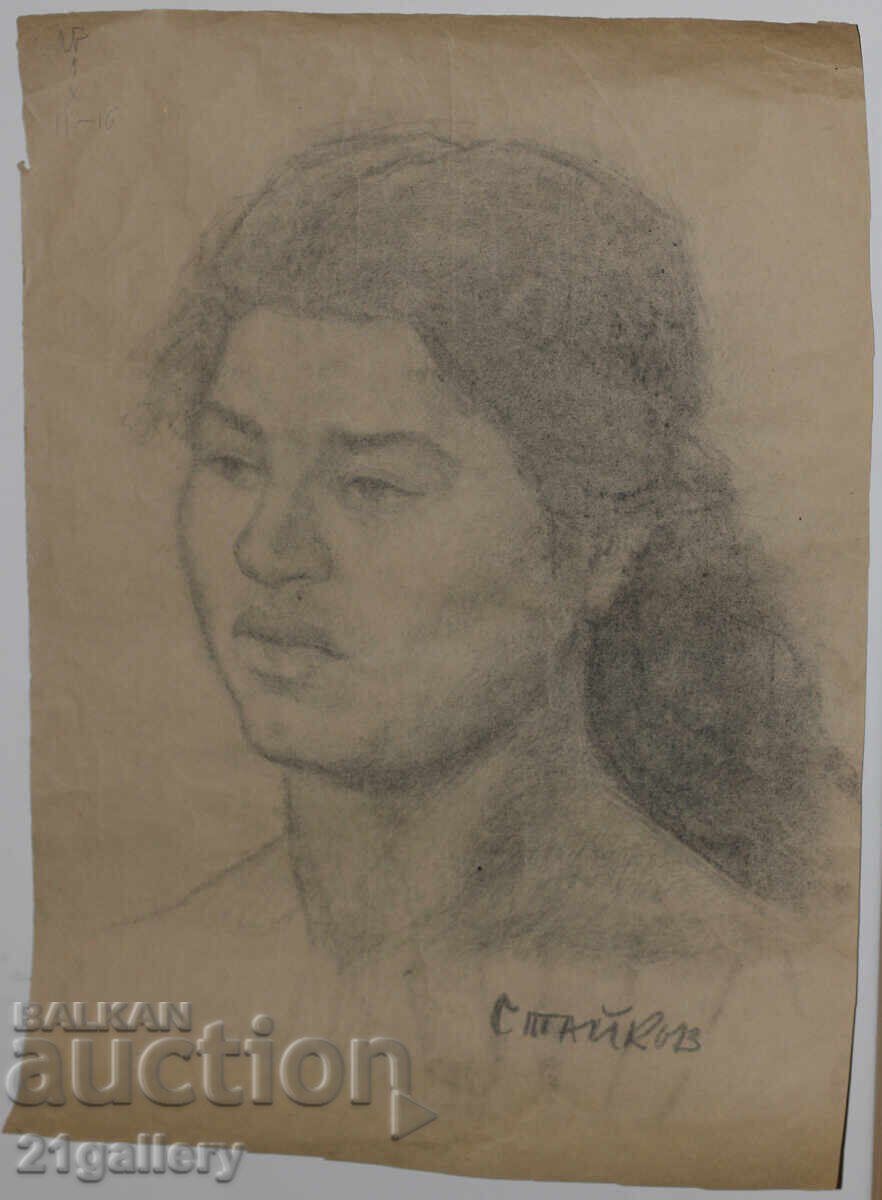 Licitație Desen în creion de Ljubomir Staykov, portret de femeie