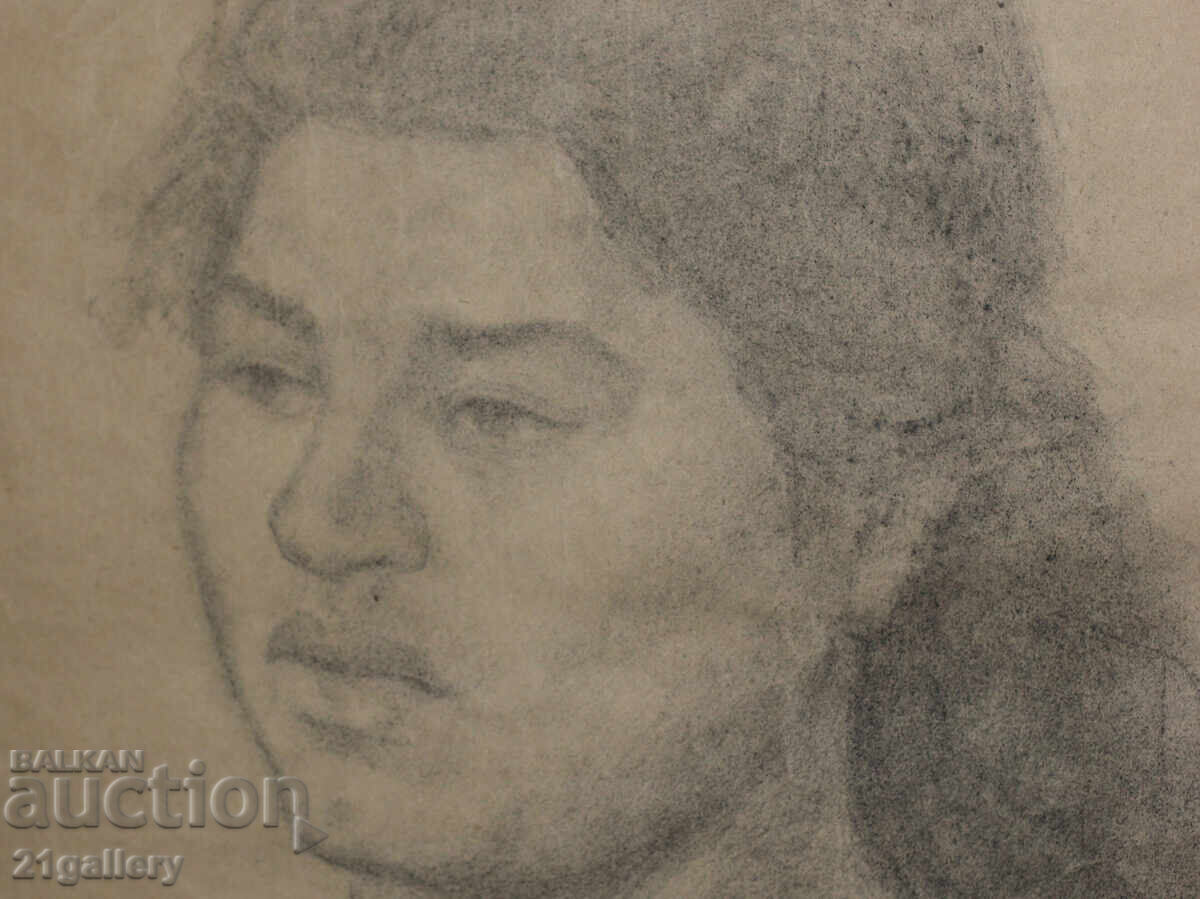 Desen în creion de Ljubomir Staykov, portret de femeie - 5